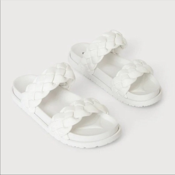 NEW White Braided Double Straps Slip On Platform Slides Slipper Sandals Shoes - Picture 12 of 13